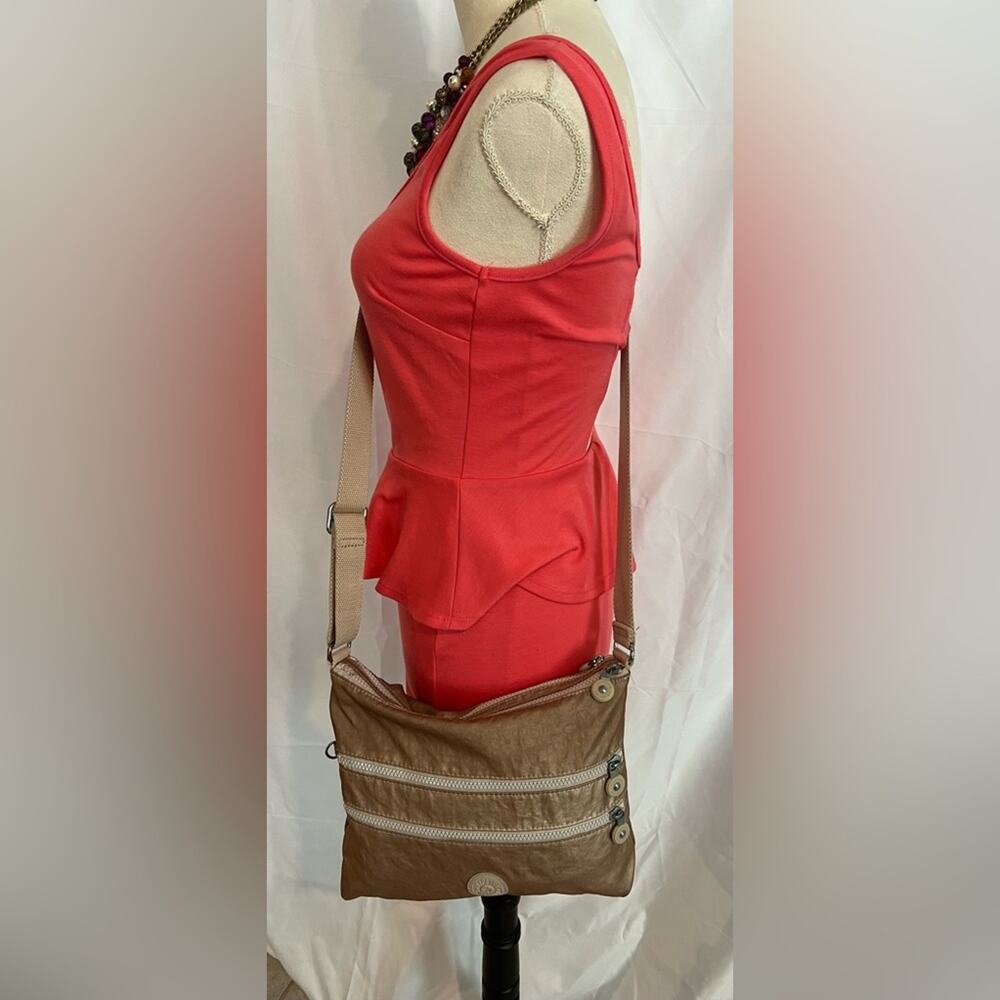 Kipling Adjustable Crossbody Purse Gold Casual Everyday Shoulder‎ Bag Double Zip